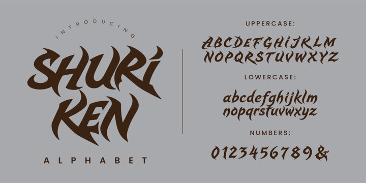 Shuriken alphabet font decorative spike sharp aggressive brush typeface vector illustration design