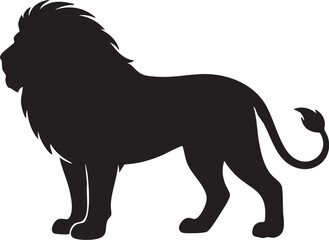 Majestic Lion Silhouette: A powerful silhouette of a majestic lion, showcasing its regal mane and powerful physique. © Yasir