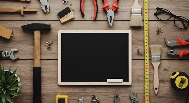 Happy fathers day tools chalkboard mockup for dad's workshop or diy projects