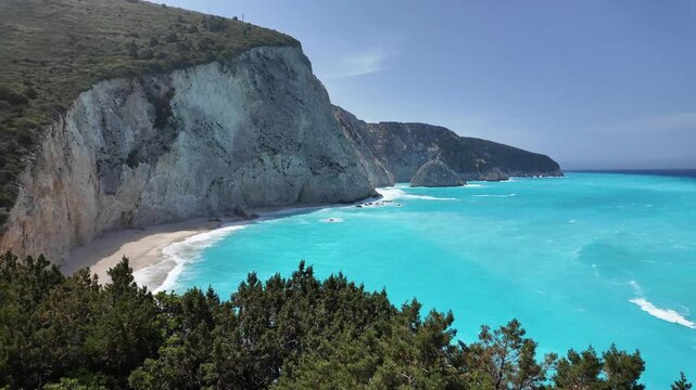 Amazing Panorama of Lefkada Coastline near Porto Katsiki beach, Ionian Islands, Greece