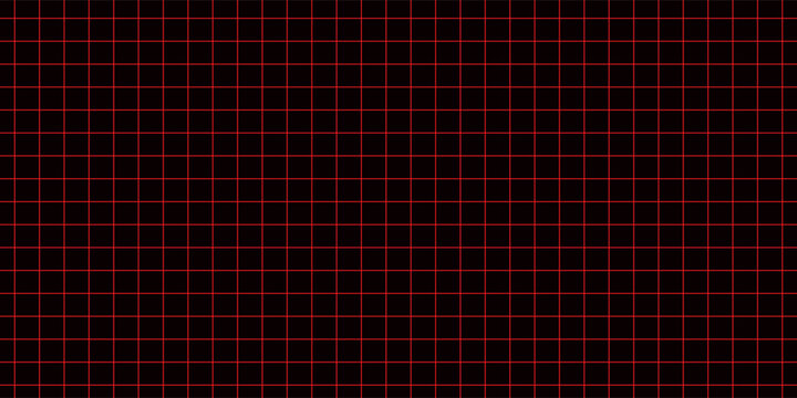 Red glowing neon wireframe background. Shining diagonal checkered grid planes in perspective. Retro futuristic depth wallpaper. Arcade game sci fi matrix surface backdrop for poster, banner. Vector