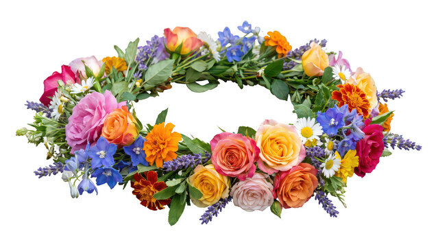 Colorful flower wreath or crown isolated on transparent background