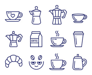 Obraz premium Coffee and Croissant Vector Icons Set