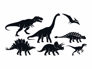 Vector Dinosaur Silhouettes Set, Prehistoric Animal Icons Isolated on White Background © Reni