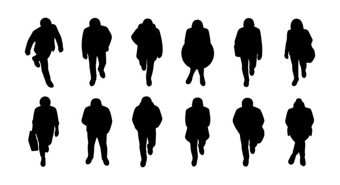 Premium Architectural Entourage Sheet With Realistic Top View People, Natural Anatomy And Layered Clothing Outlines, Clean Smooth Vector Silhouette