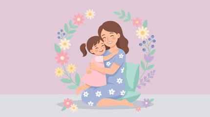 Obraz premium A loving mother hugging her little daughter with affection 1.