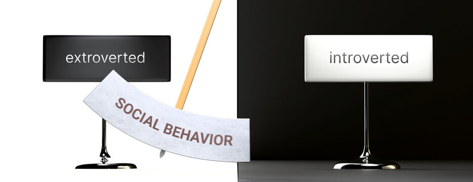 Social behavior swings between extroverted and introverted. Visualizing a pattern of Social behavior that cycles between extremities: extroverted and introverted. ,3d illustration