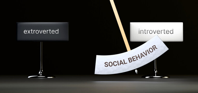 Social behavior cycles between extroverted and introverted. Visualizing a repeated pattern of Social behavior that swings between extremities: extroverted and introverted. ,3d illustration