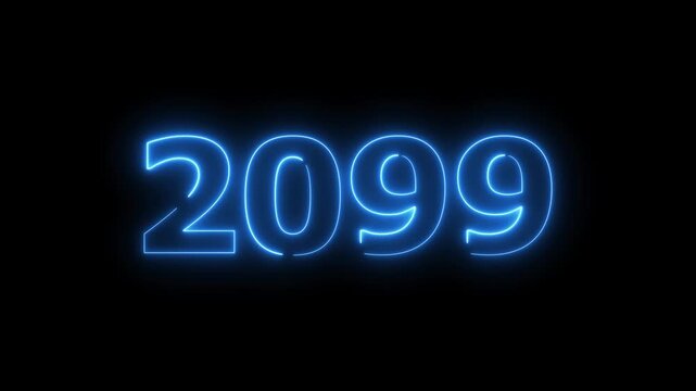 2099 Sal number neon text animation. Neon blue number new year background 4k video.