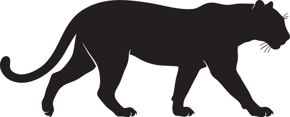 Black Panther Silhouette: A striking silhouette of a powerful black panther walking with its characteristic grace and predatory poise, a symbol of strength and mystery. © Yasir