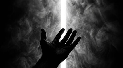Fototapeta premium World day against trafficking in persons hand reaching out from darkness for help and freedom