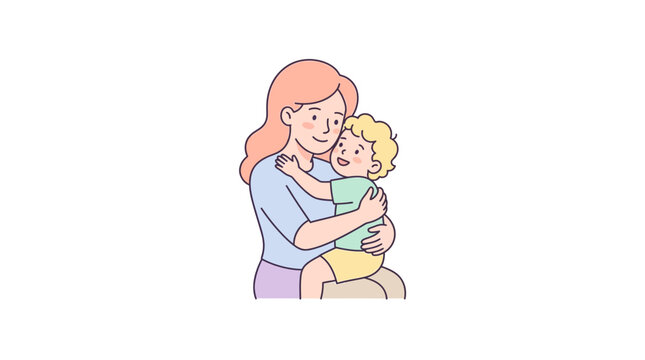 A mother lovingly hugging her small child with affection.