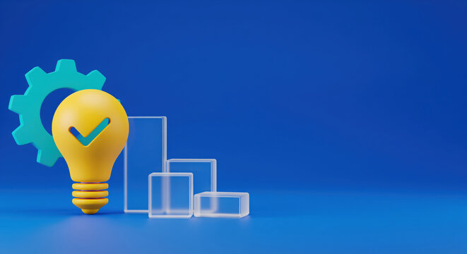Approved idea workflow with checkmark light bulb and gear for process automation review, task completion, solution testing and implementation approval in operations training material