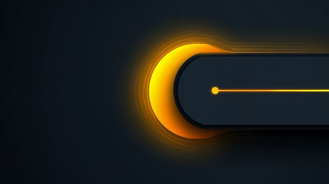Modern high tech abstract banner template with a glowing yellow neon rounded shape and laser line on dark background, digital menu bar or button banner element