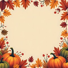 Fototapeta premium Autumn harvest pumpkins and leaves border frame