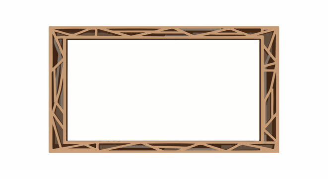 Geometric pattern wooden border surrounds a blank white rectangle, creating a modern frame