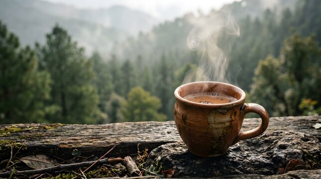 Traditional Chai Close-Up in Margalla Hills with Cozy Mountain Hiking Atmosphere