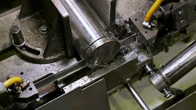 Large industrial machine for cut of steel parts in heavy industry.