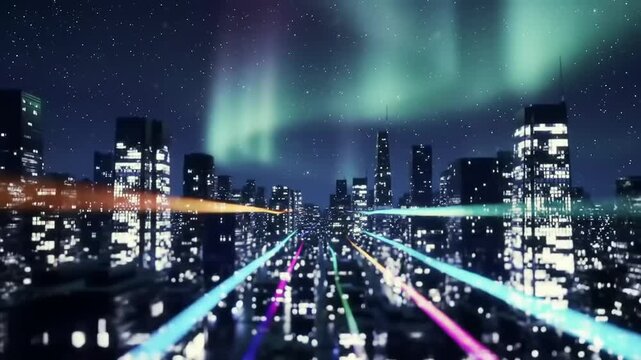 Cityscape night aurora