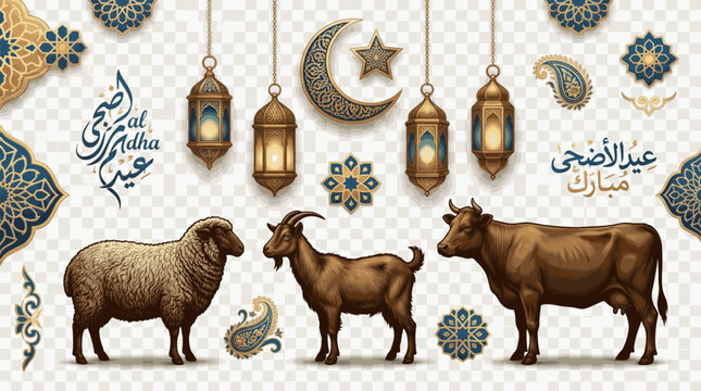 Eid Al Adha Qurbani Symbols Realistic Vector Set