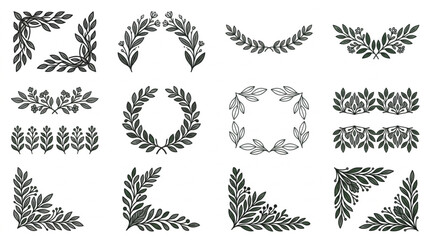 Collection of Decorative Laurel Wreaths and Corner Flourishes. © Revan
