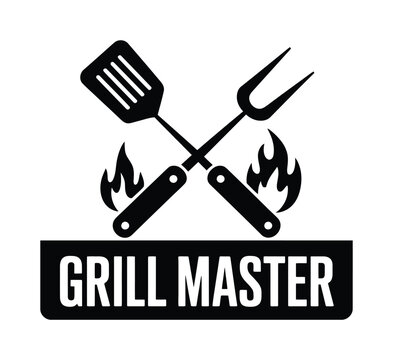 Grill Master Vector Logo Illustration with Crossed Utensils