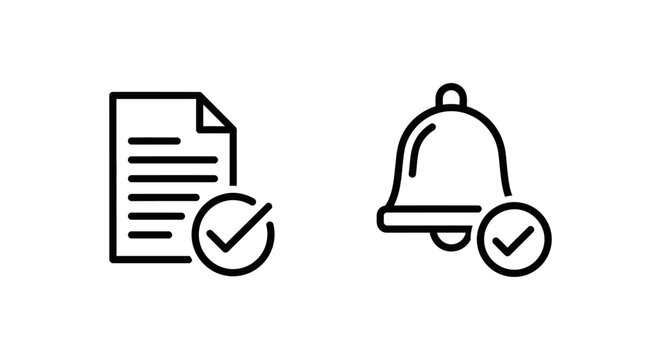 Document with checkmark and notification bell icons document checkmark approval confirmation verification completed checklist agreement contract registration subscription