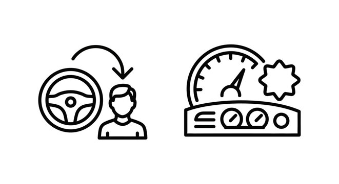 Driver behavior and driving score icons representing automotive performance and safety monitoring with behavior automotive assessment performance monitoring steering speedometer