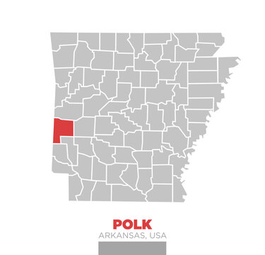 Arkansas State Map with Highlighted Polk County Red Color Vector Illustration