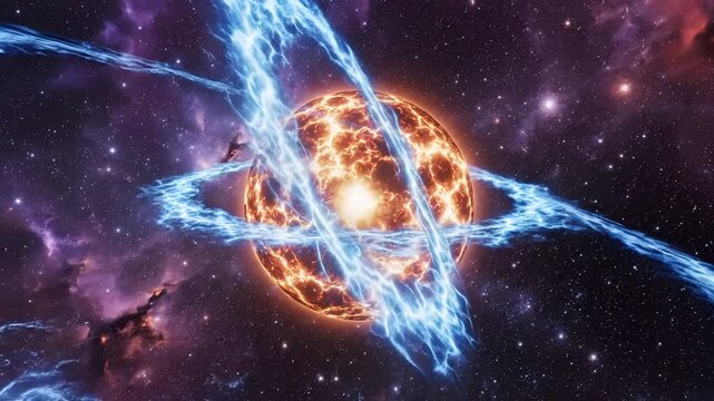 Exploding Star with Blue Energy Ring in Deep Space Nebula.