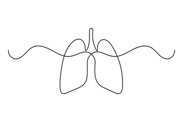 Obraz premium Continuous one line drawing of human lungs respiratory system outline vector
