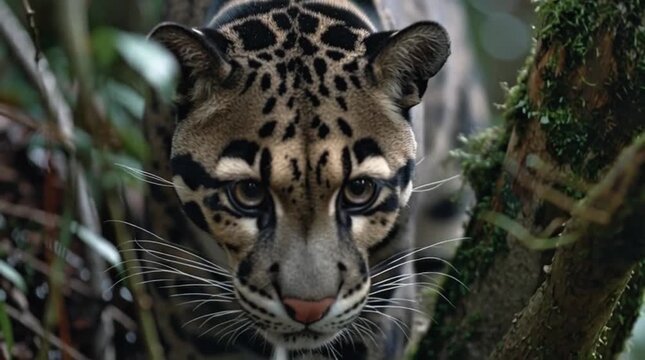 Clouded Leopard Walking Through Dense Tropical Rainforest Jungle 4K