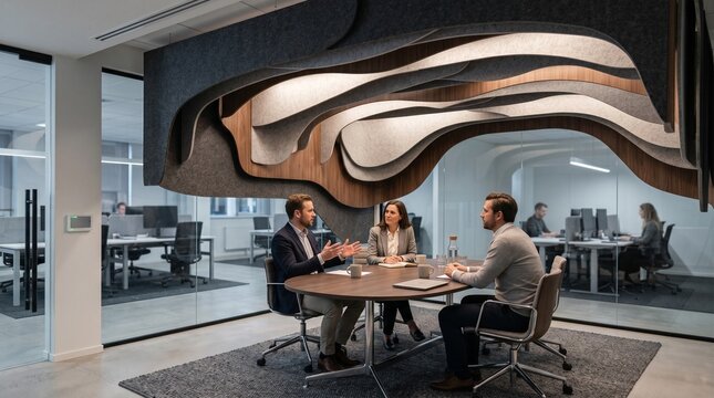 Meeting room with integrated active acoustic ceiling system