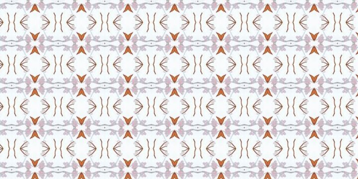 Geometric seamless pattern with floral symmetry, white background, orange accents, ornamental texture, and decorative abstract repeat design.