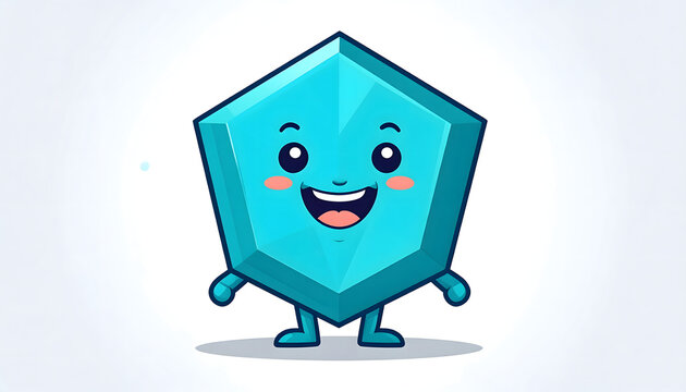 
A funny cartoon android monster character smiles next to a 3d computer monitor screen display, representing a modern business technology robot vector illustration concept