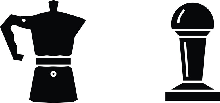 Coffee maker and ice cream icons set with espresso machine and dessert isolated on white background black silhouette collection for cafe and beverage design use