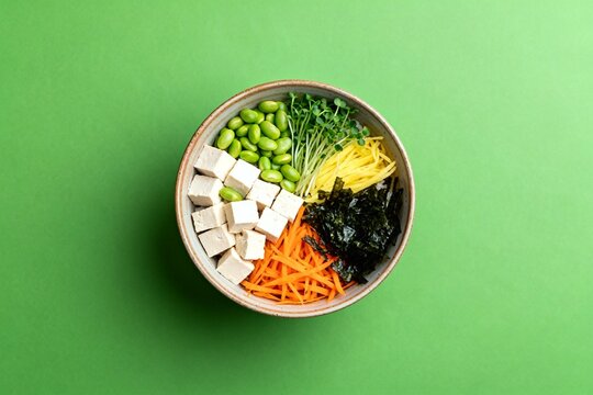 Bowl of assorted vegetables and tofu