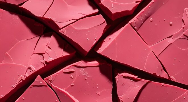 Broken pieces of ruby chocolate with vibrant pink texture and rough edges.