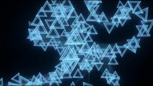 Abstract neon triangle pattern on dark backdrop