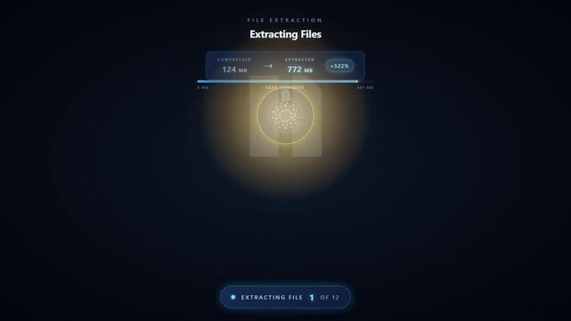 File Extraction Process Animation Unlocking Archive to Extraction Complete with File Types