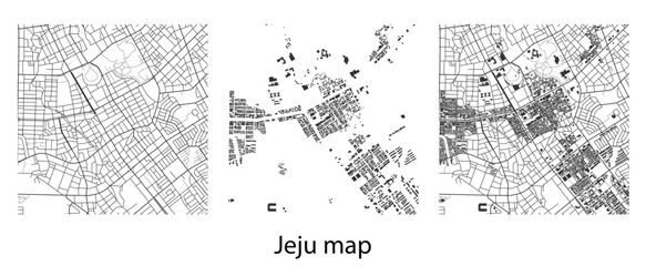 Vector map of Jeju city with detailed roads and building footprints outline urban planning and geographic layout design element isolated on white (১৪৩ ক্যারেক্টার) © Jabeda