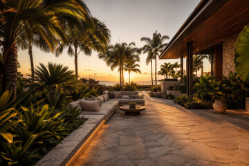 Fototapeta premium Serene Tropical Resort Ambience at Sunset