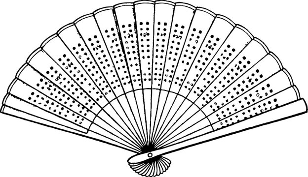 Ornate vintage folding fan with decorative dot patterns