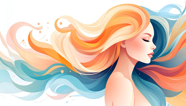 
Beautiful vector illustration of a fashion model blond woman with glamour lips and eyes enjoying a summer spa nature beach