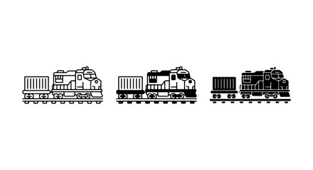 Diesel Locomotive Freight Train Icons, Industrial Transportation Vector Set, Cargo Railway Engine Graphics © Ahsan