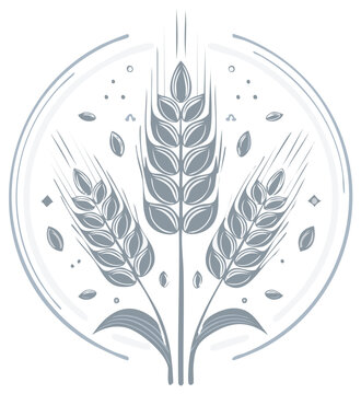 Stylized Emblem of Wheat Stalks and Grains in Circular Frame Agricultural Symbol