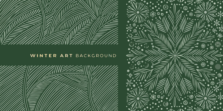 watercolor pine branch pattern in cool teal and gray seamless winter art background