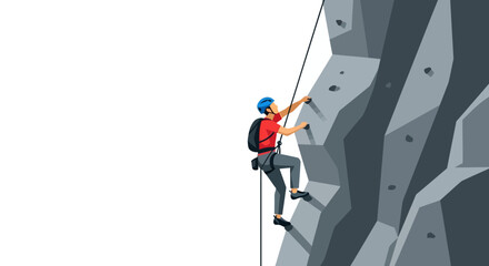 Man climbing rocky mountain, adventurous sport, extreme hobby, outdoor activity, reaching summit © manis