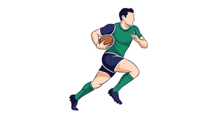 Obraz premium Rugby Player Running with Ball, Athletic Man in Uniform, Sports Action Illustration