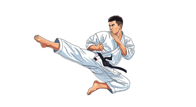 Martial Arts Athlete Performing High Kick in Karate Gi